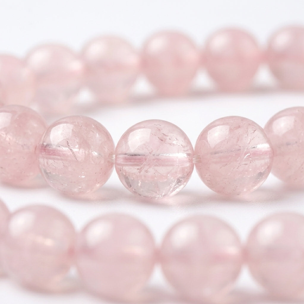 Rose Quartz Japamala: Round Plain Beads 8mm