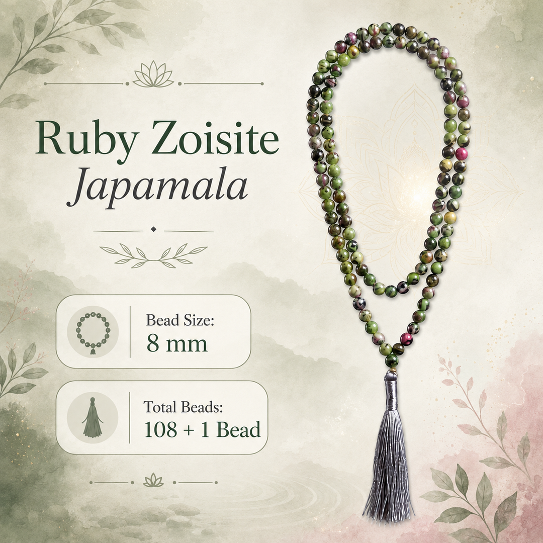 Ruby Zoisite Japamala : Round beads 8mm