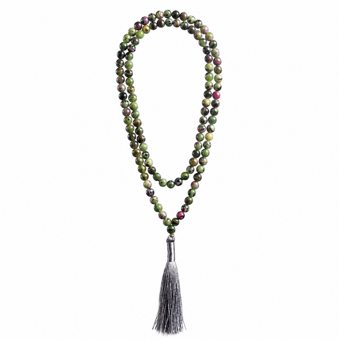 Ruby Zoisite Japamala : Round beads 8mm