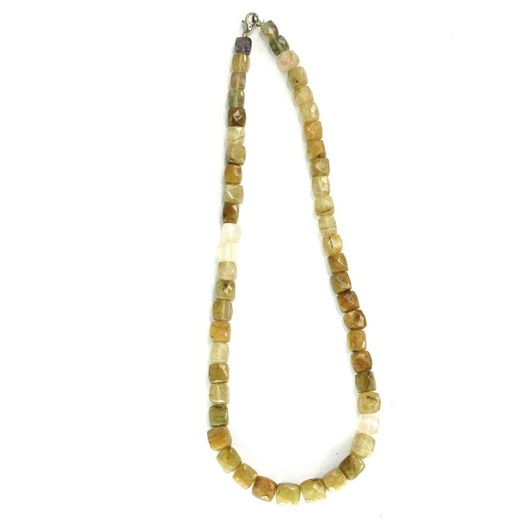 Golden Rutilated Quartz Necklace - Square Beads 1 Layer