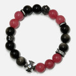 Load image into Gallery viewer, Silver Obsidian &amp; Chalcedony Crossheart Bracelet: Grounding &amp; Calm
