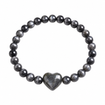 Load image into Gallery viewer, Silver Obsidian Bracelet: Heart Stone