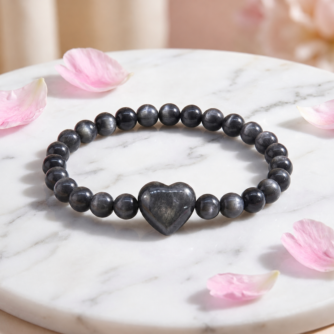 Silver Obsidian Bracelet: Heart Stone