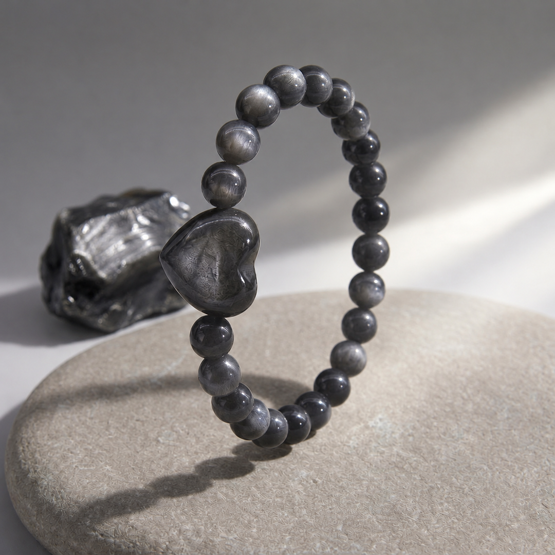 Silver Obsidian Bracelet: Heart Stone