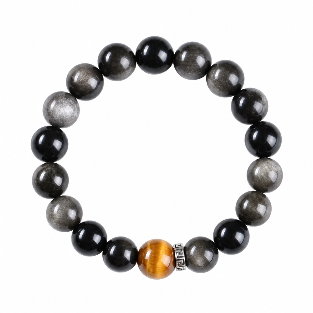 Silver Obsidian & Cat's Eye Bracelet