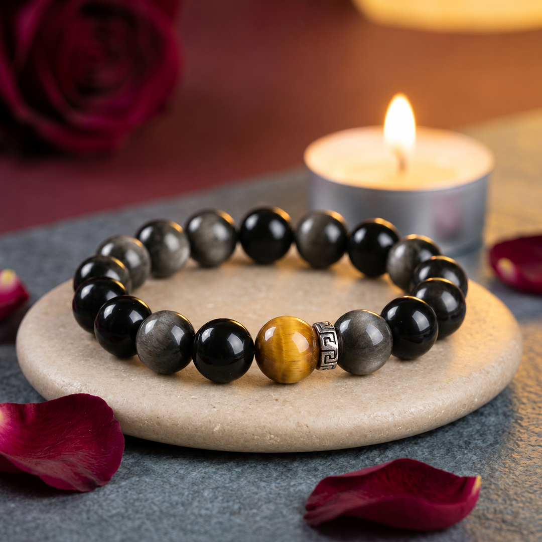 Silver Obsidian & Cat's Eye Bracelet
