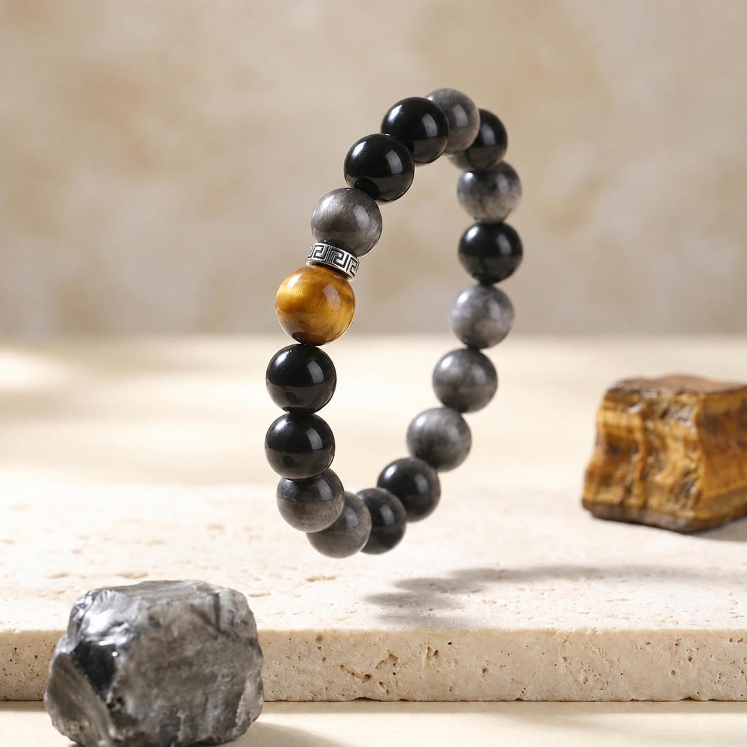Silver Obsidian & Cat's Eye Bracelet