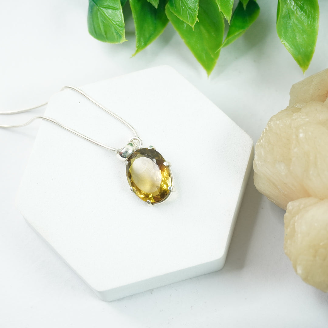 Smokey Golden Topaz Silver Pendant - Oval