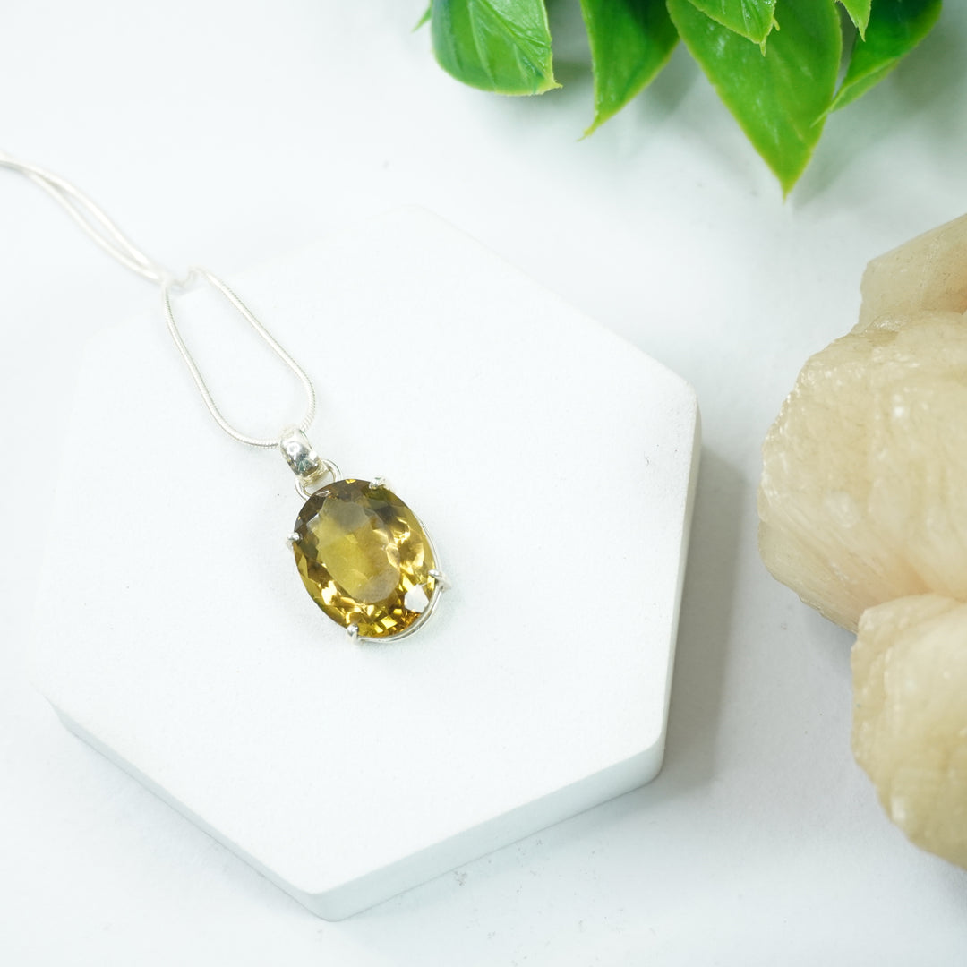 Smokey Golden Topaz Silver Pendant - Oval