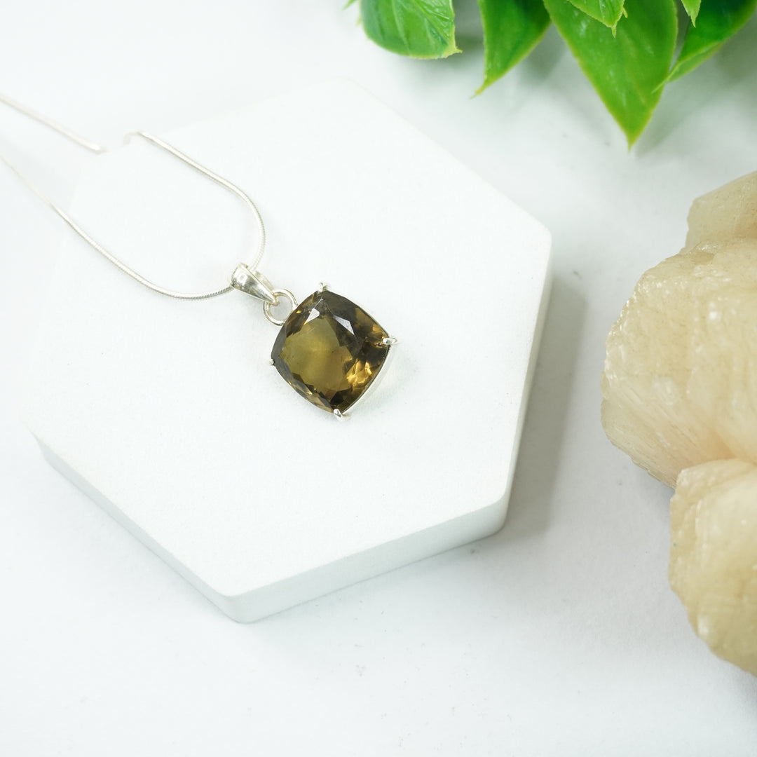 Smokey Golden Topaz Silver Pendant - Square