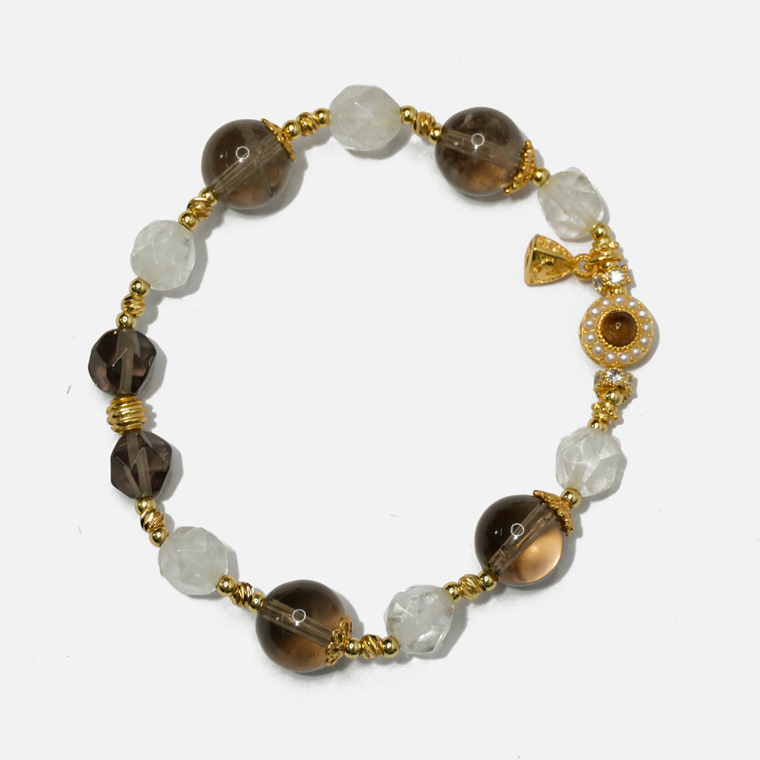Smoky & Clear Quartz Bracelet: Grounding & Clarity