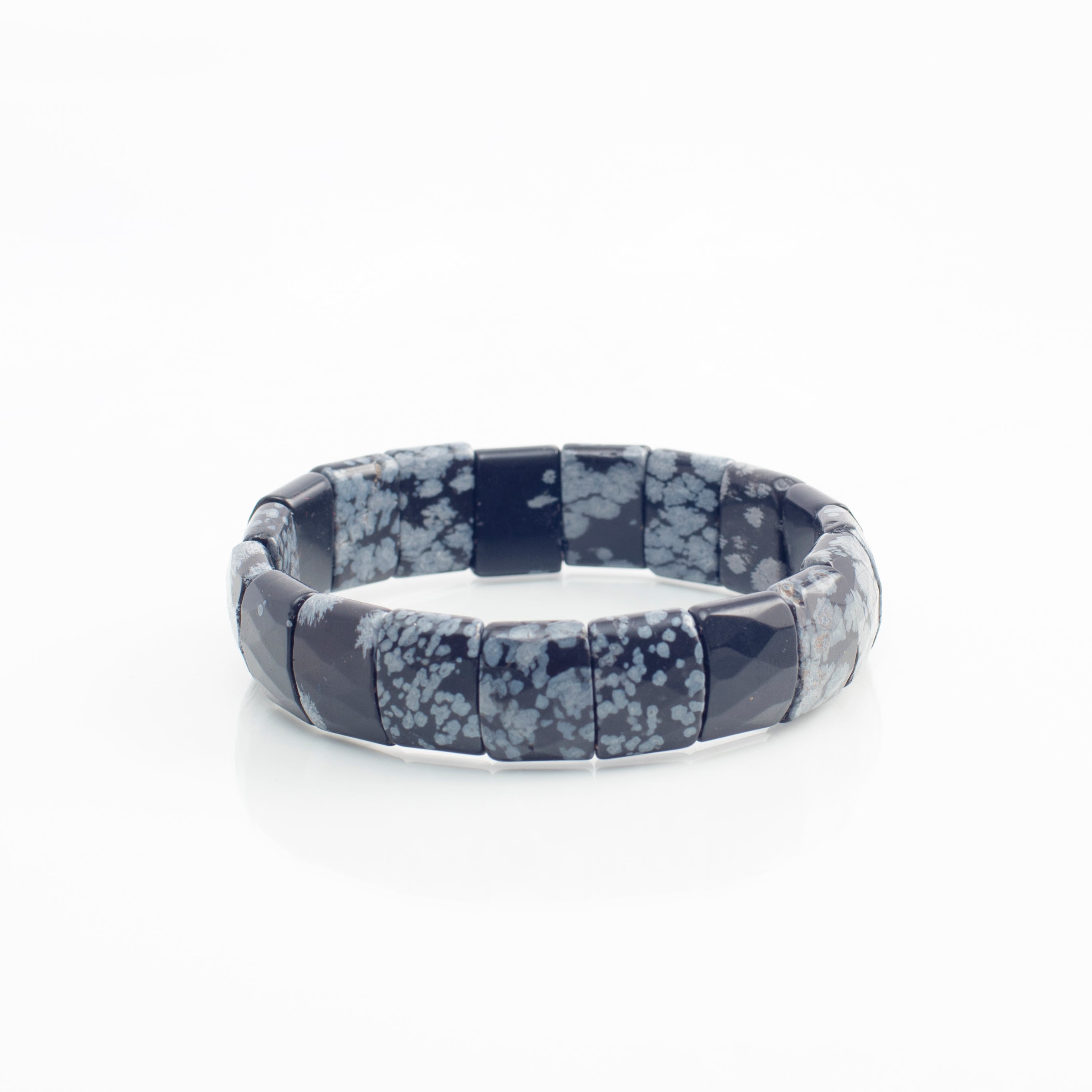 Snowflake Obsidian Square Beads Bracelet