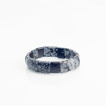 Snowflake Obsidian Square Beads Bracelet
