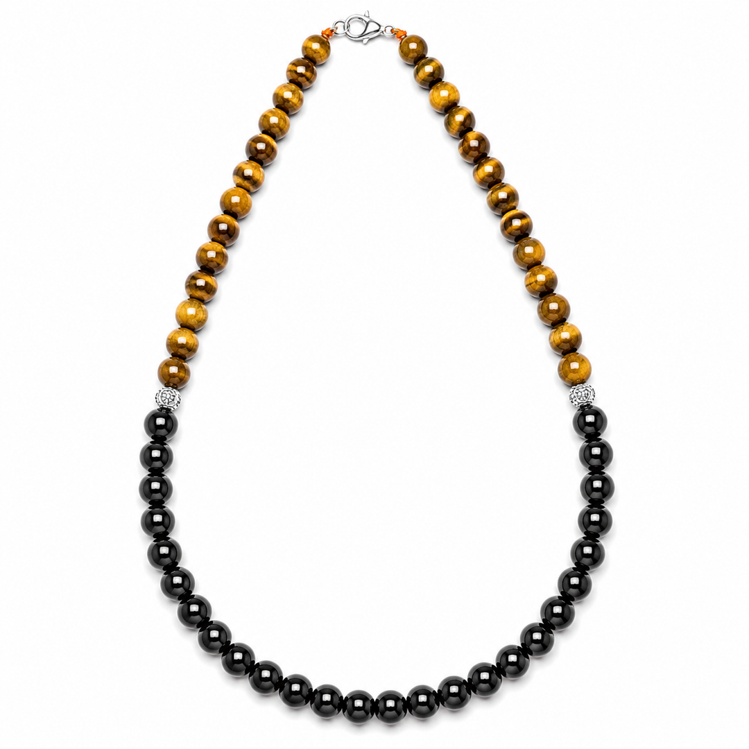 Tiger Eye & Tourmaline Half-and-Half Daily Wear Necklace
