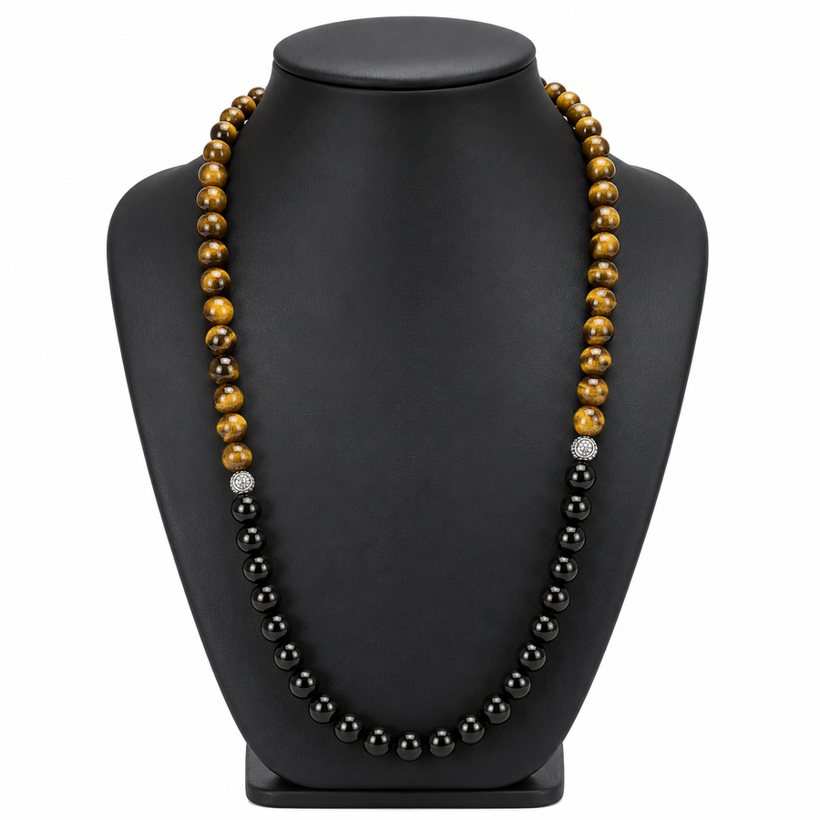 Tiger Eye & Black Tourmaline Half-and-Half Daily Wear Necklace