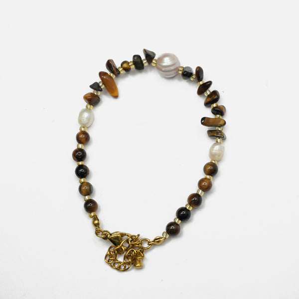Tiger's Eye Bracelet: Pearl Charms - Love Rocks