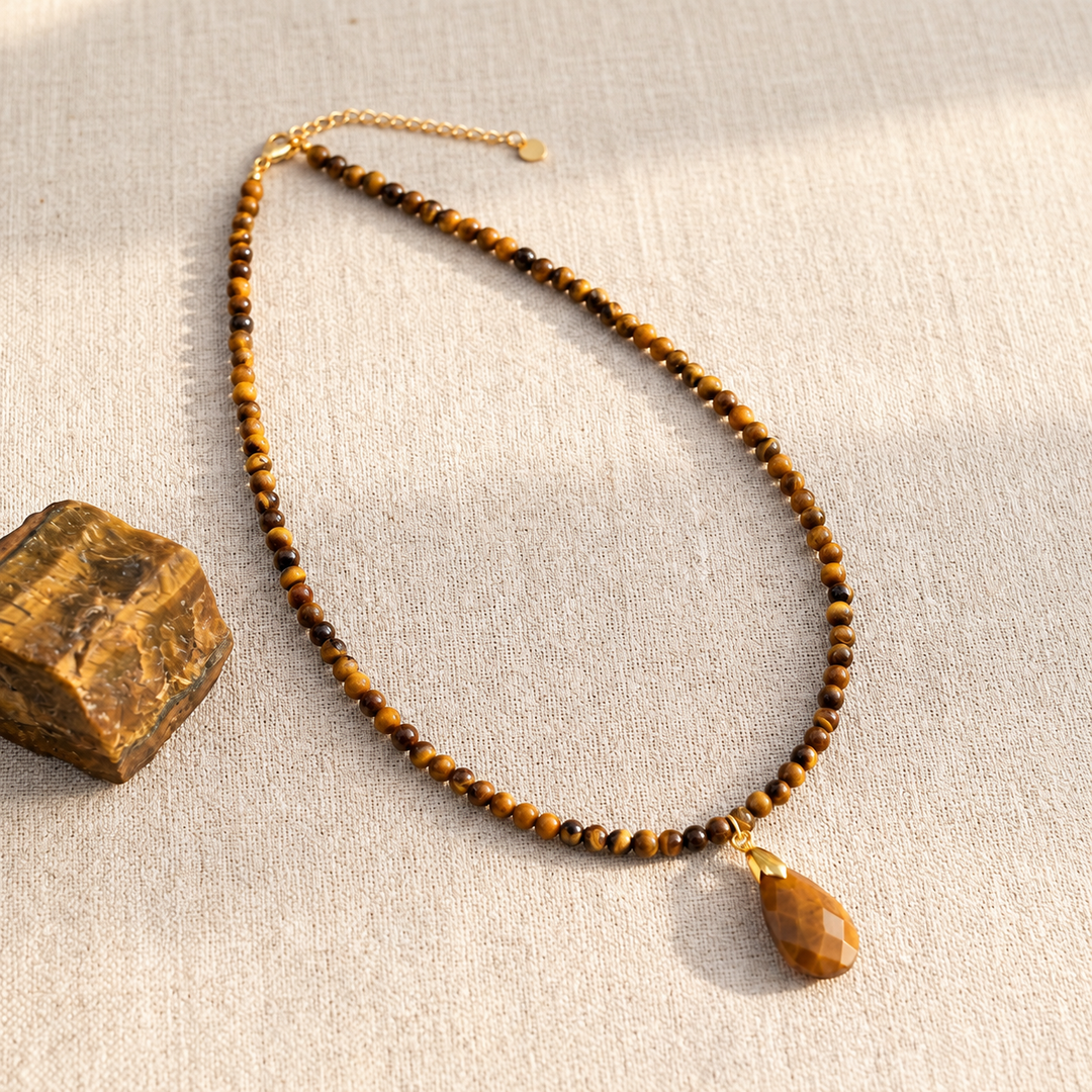 Tiger's Eye Necklace: with a Drop Pendant