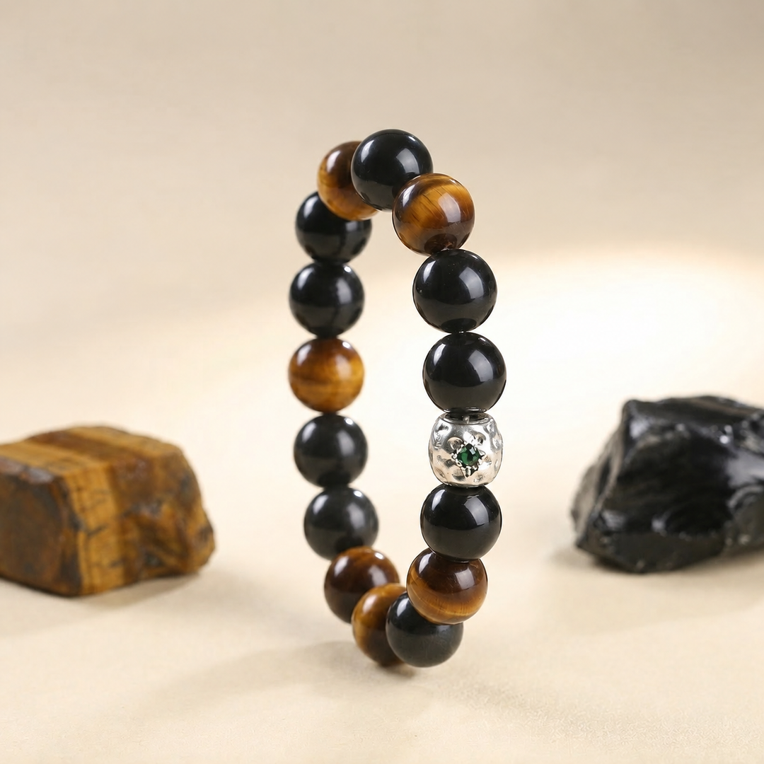 Tiger's Eye & Silver Obsidian Bracelet