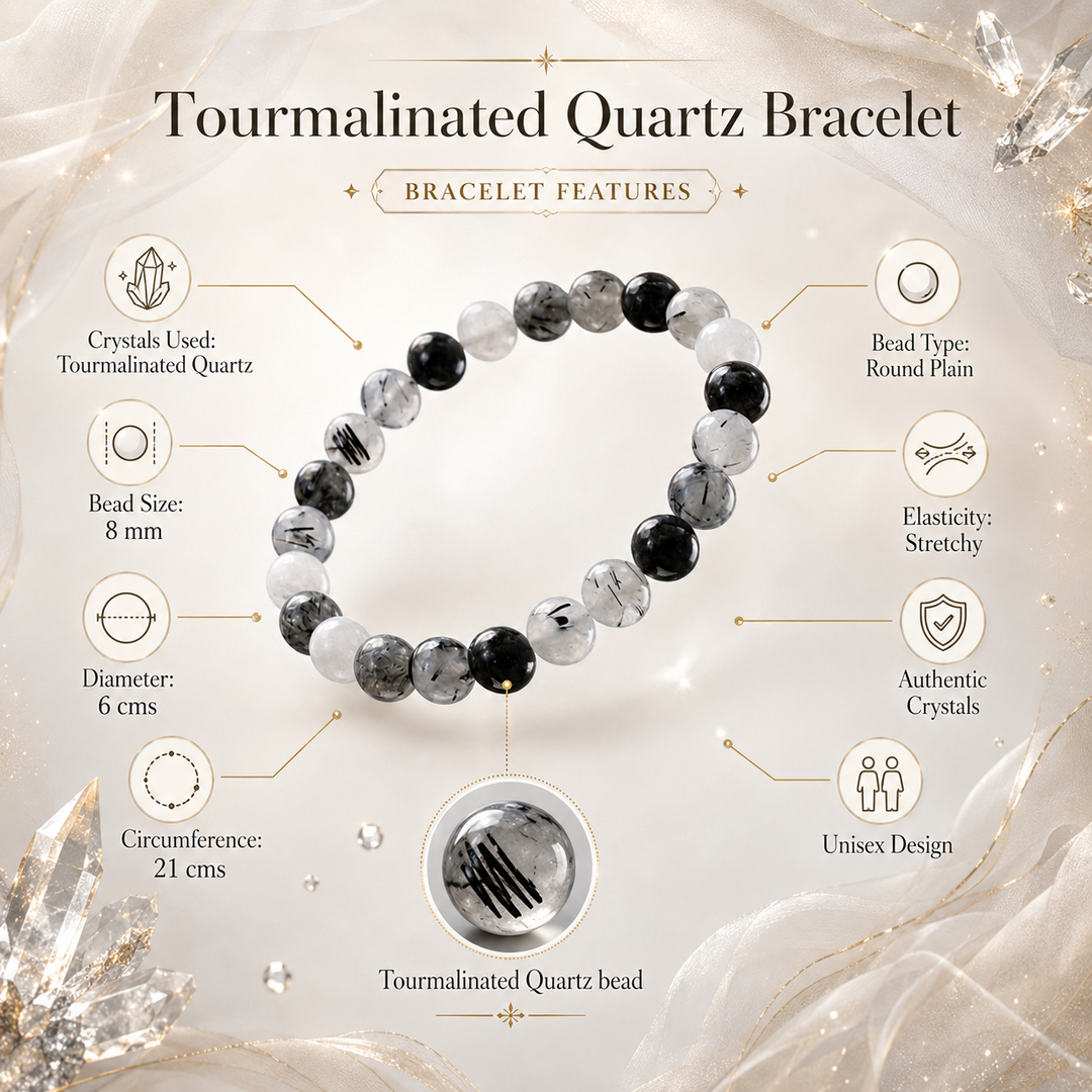 Tourmalinated Quartz Bracelet: Round Beads 8mm