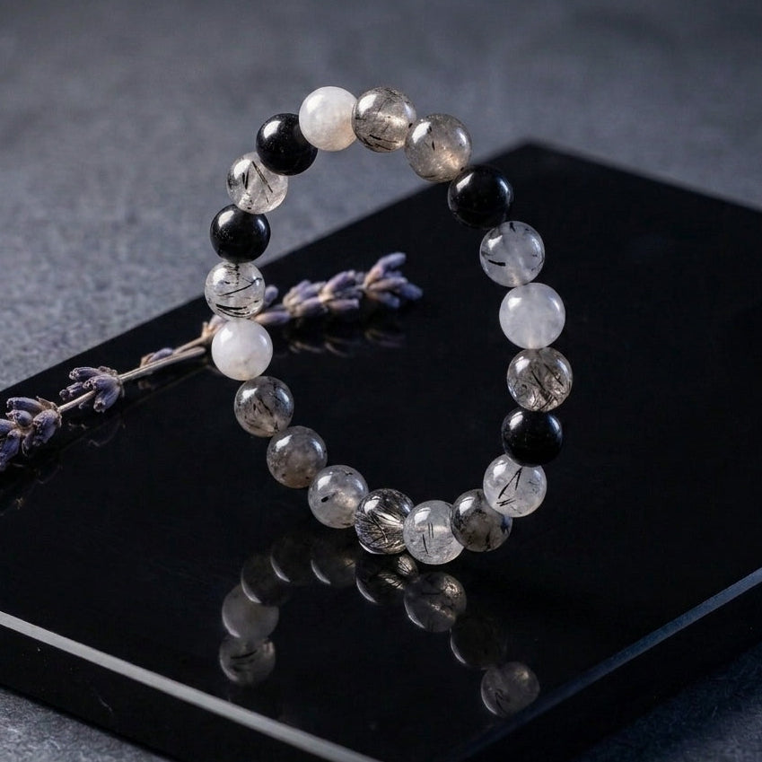 Tourmalinated Quartz Bracelet: Round Beads 8mm