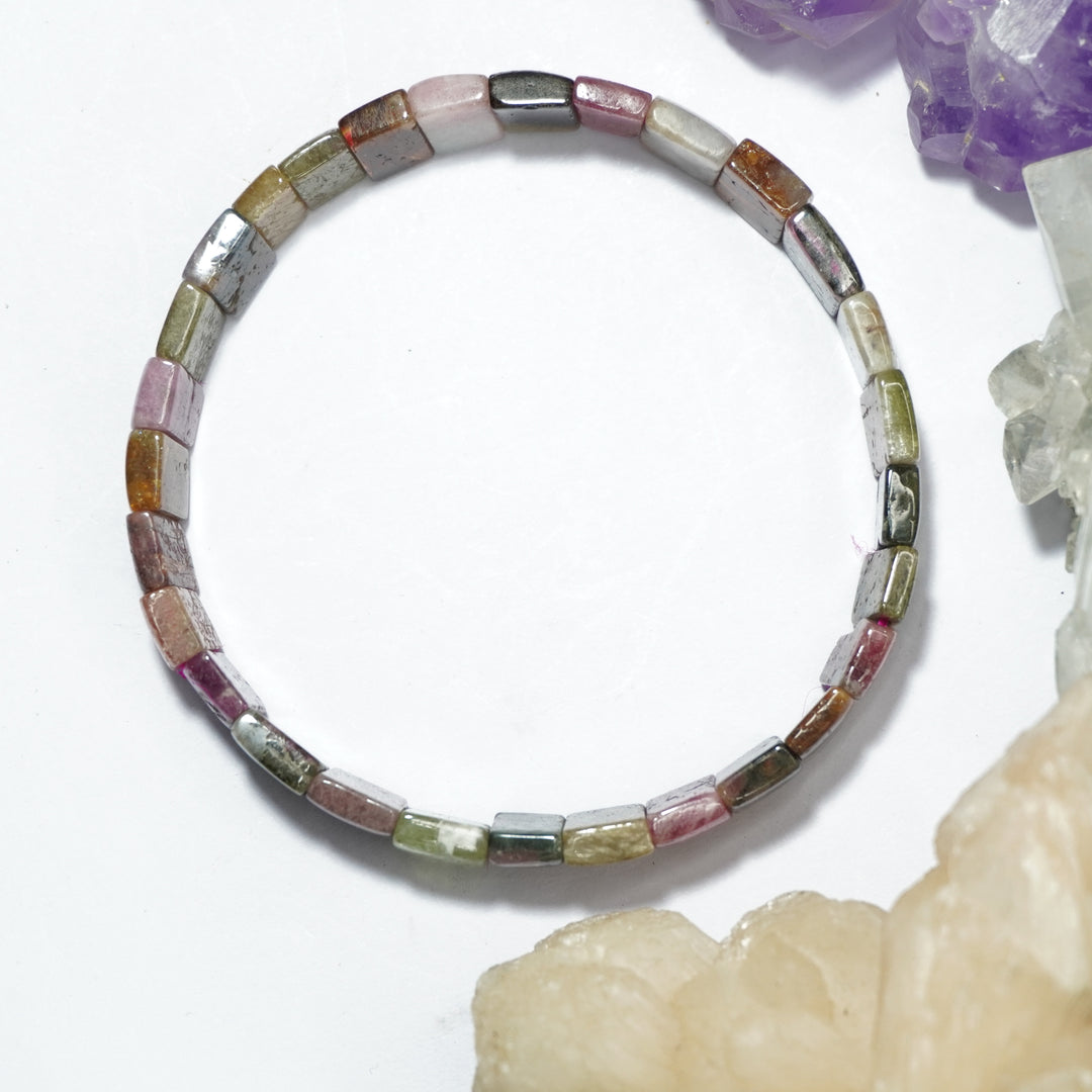 Tourmaline Multicolored Bracelet: Square Beads