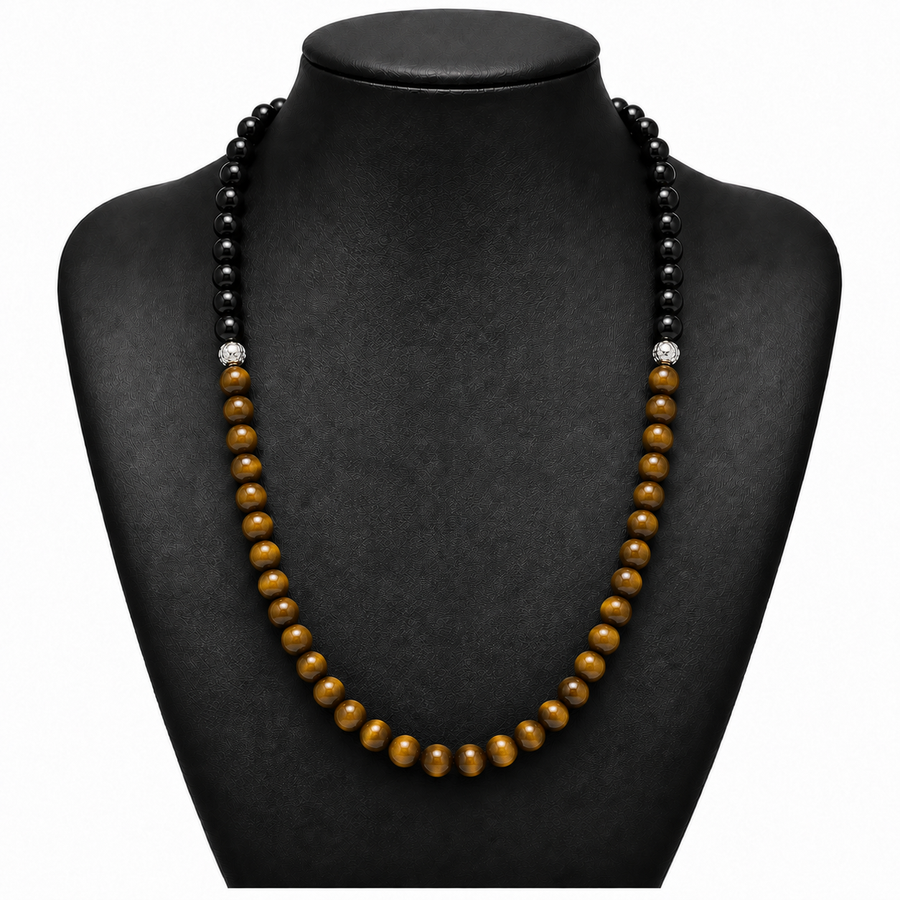 Black Tourmaline & Tiger Eye Half-and-Half Daily Wear Necklace