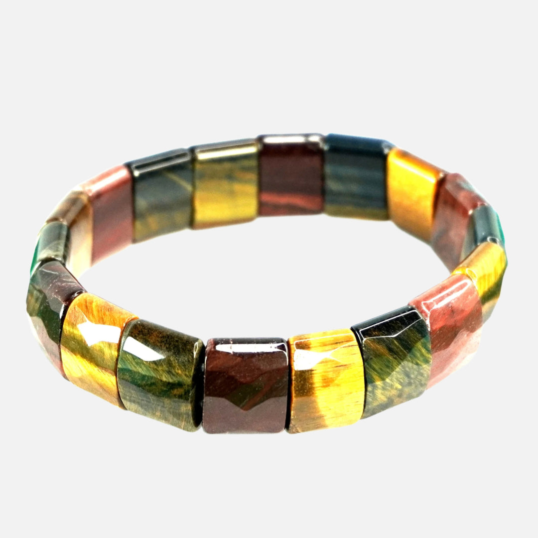 Tri-Coloured Tiger's Eye Bracelet: Boosts Self Confidence - Square Beads