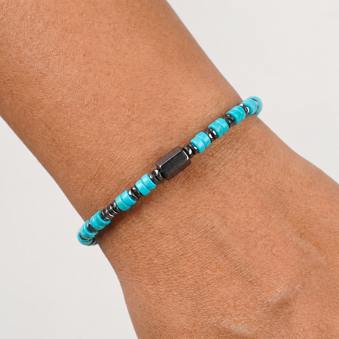 Turquoise & Hematite Bracelet: Disc Cut