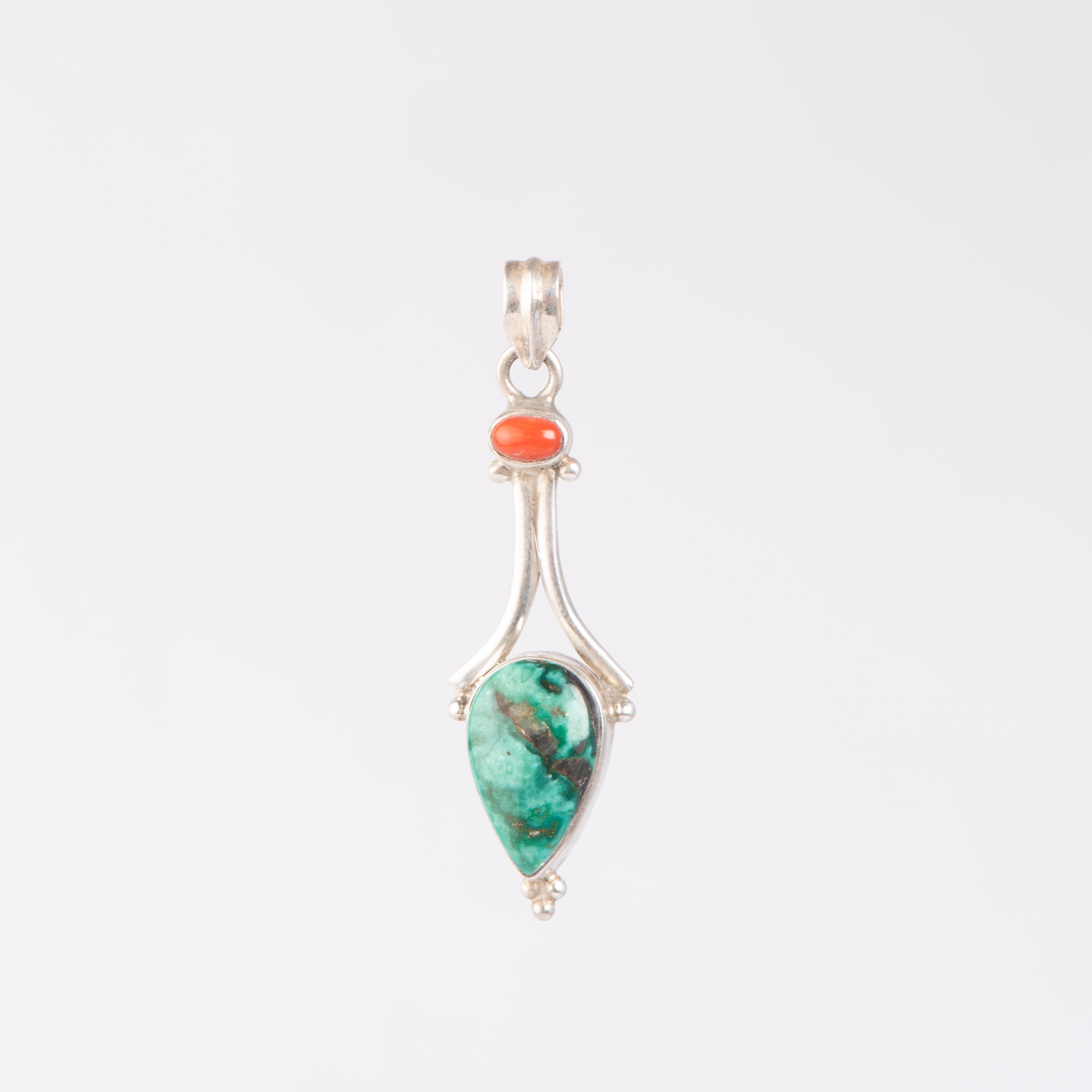 Turquoise and Coral Silver Pendant