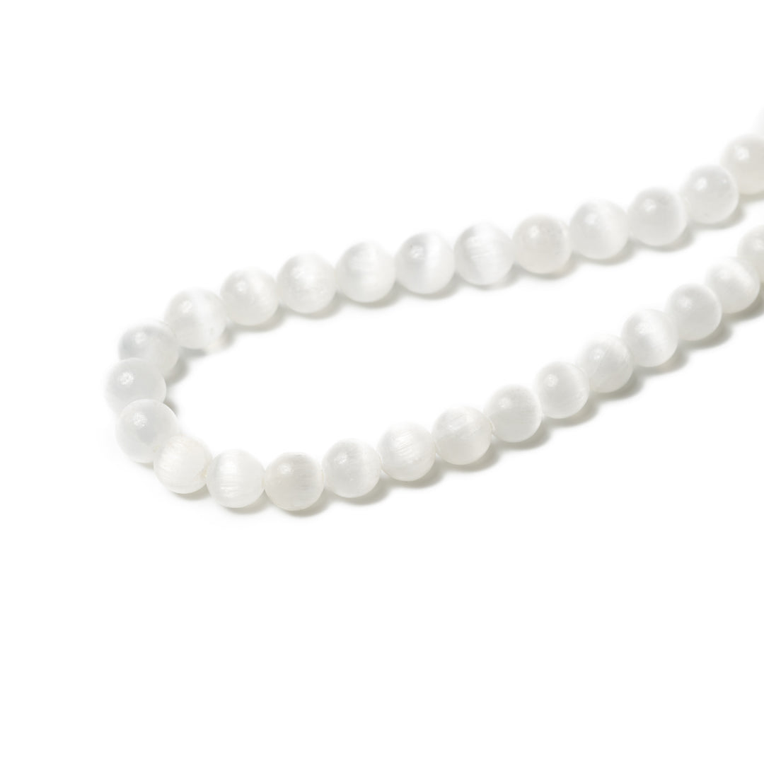 Selenite Japamala - Round Plain Beads 8mm