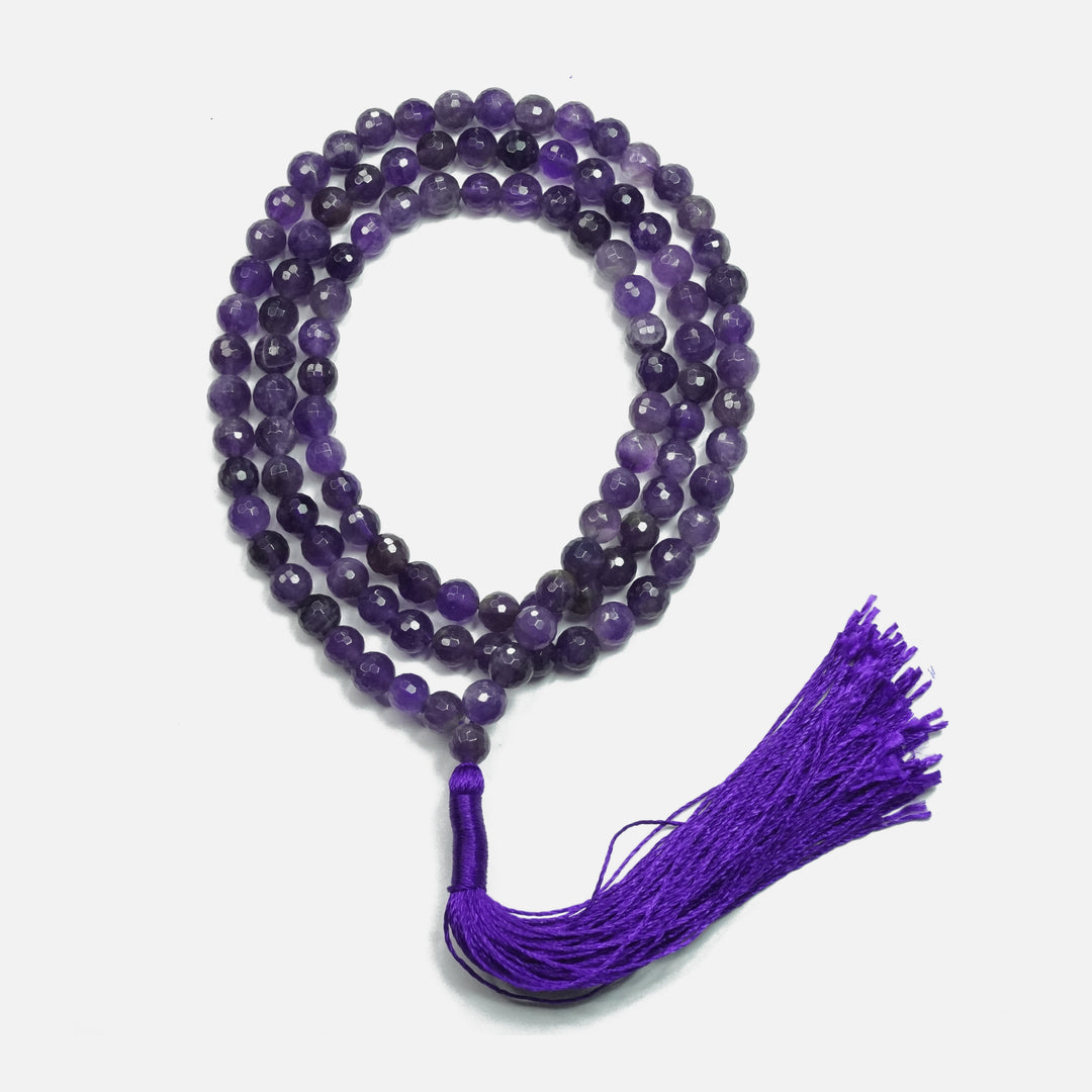 Amethyst Japamala: Peace and Calm - Round Cut Beads 8mm