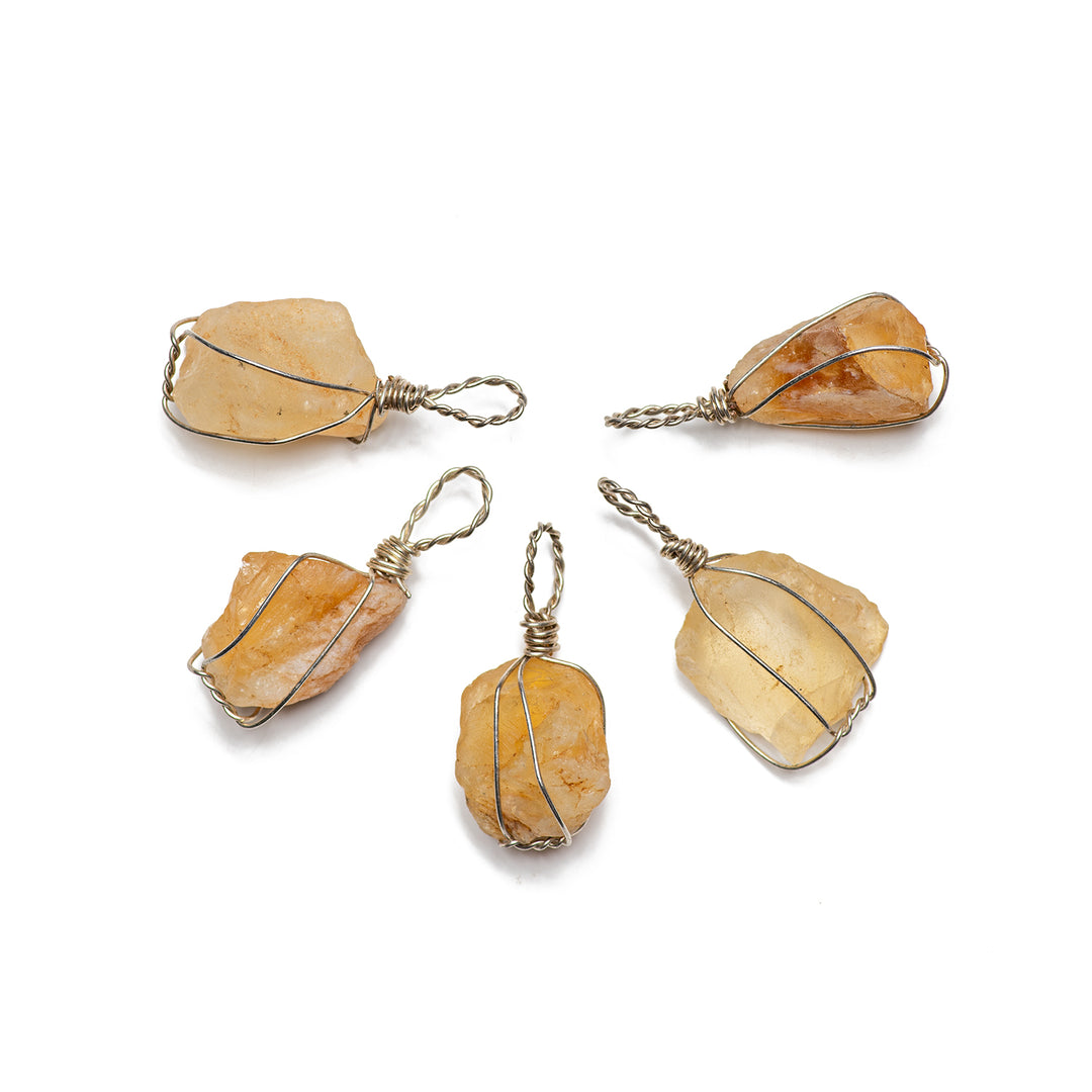 Citrine Pendant: Abundance - with Metal Wire Pendant