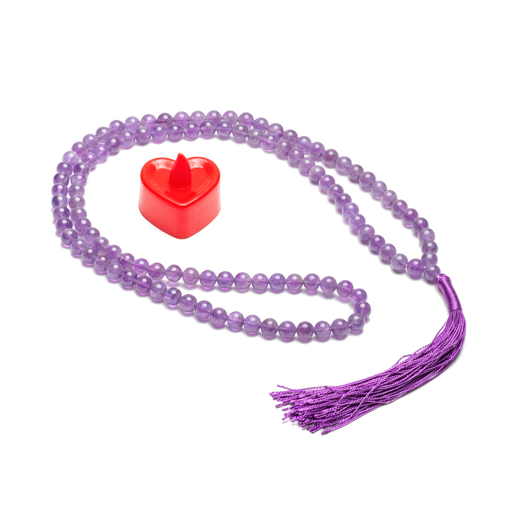 Amethyst Japamala: Peace and Calm - Round Plain Beads 8mm