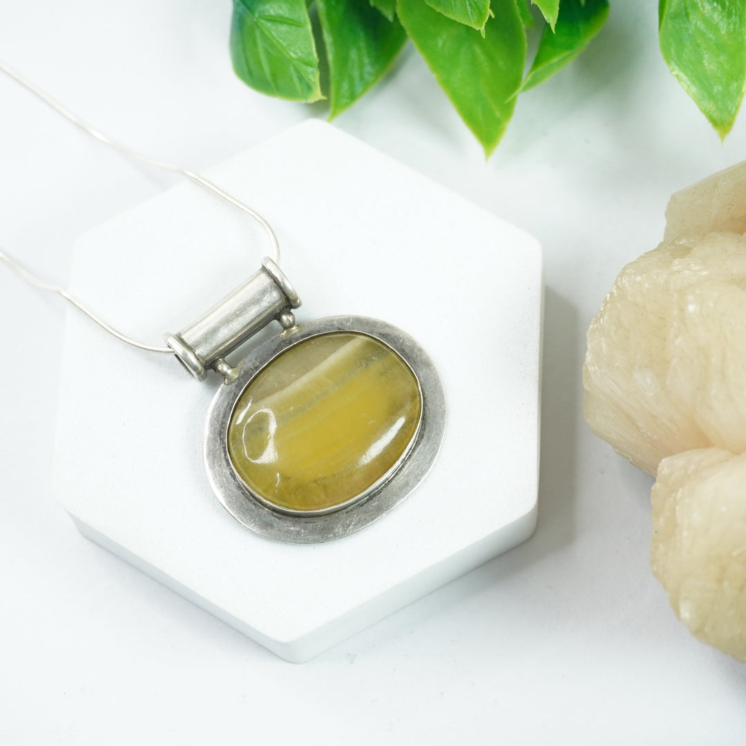 Yellow Fluorite Silver Pendant