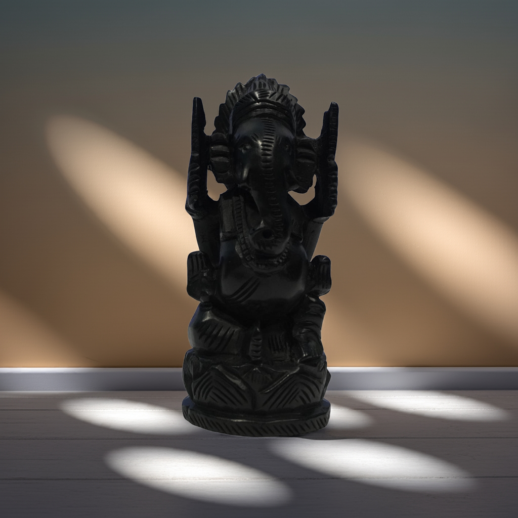 Karungali Ganesha Idol - Kirita Vinayaka : Divine Protection & Prosperity