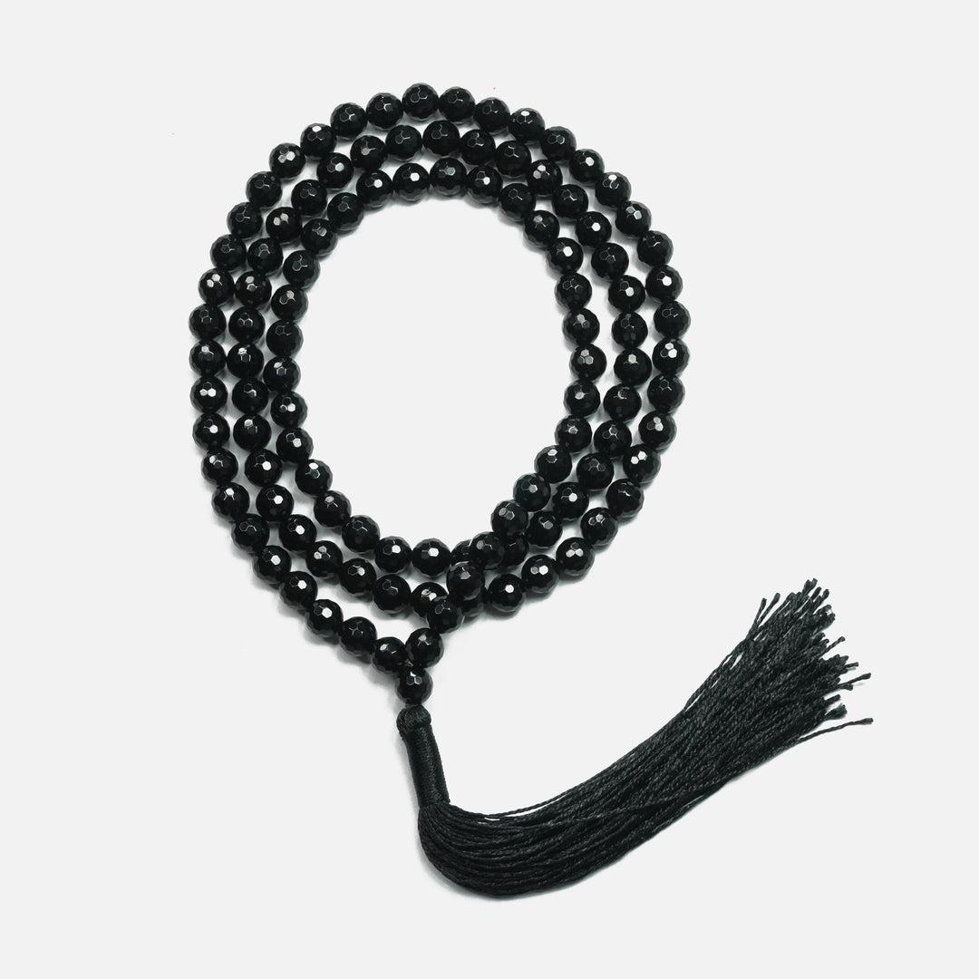 Black Obsidian Japamala: Removes Negativity - Round Plain Beads 8mm