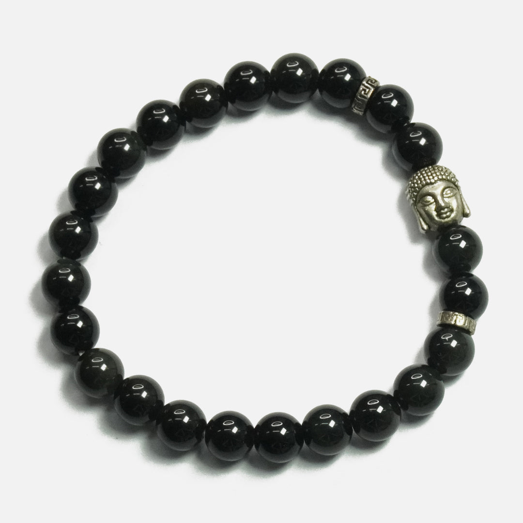 Black Obsidian Bracelet: Removes Negativity - with Buddha Face