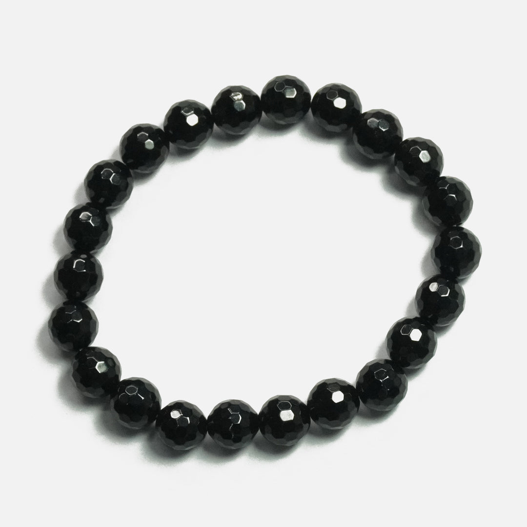 Black Tourmaline Bracelet: Protection - Round Cut Beads 8mm