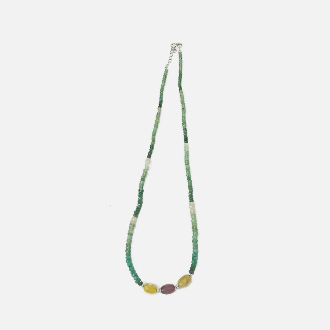 Emerald Necklace - with Ruby and Yellow Sapphire Beads