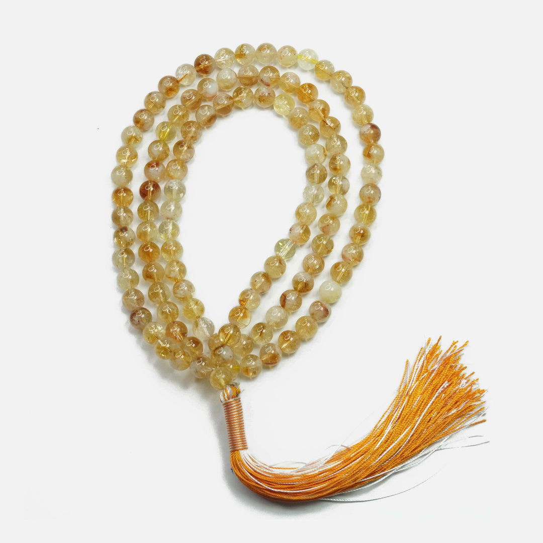 Citrine Japamala: Abundance - Round Plain Beads 8mm