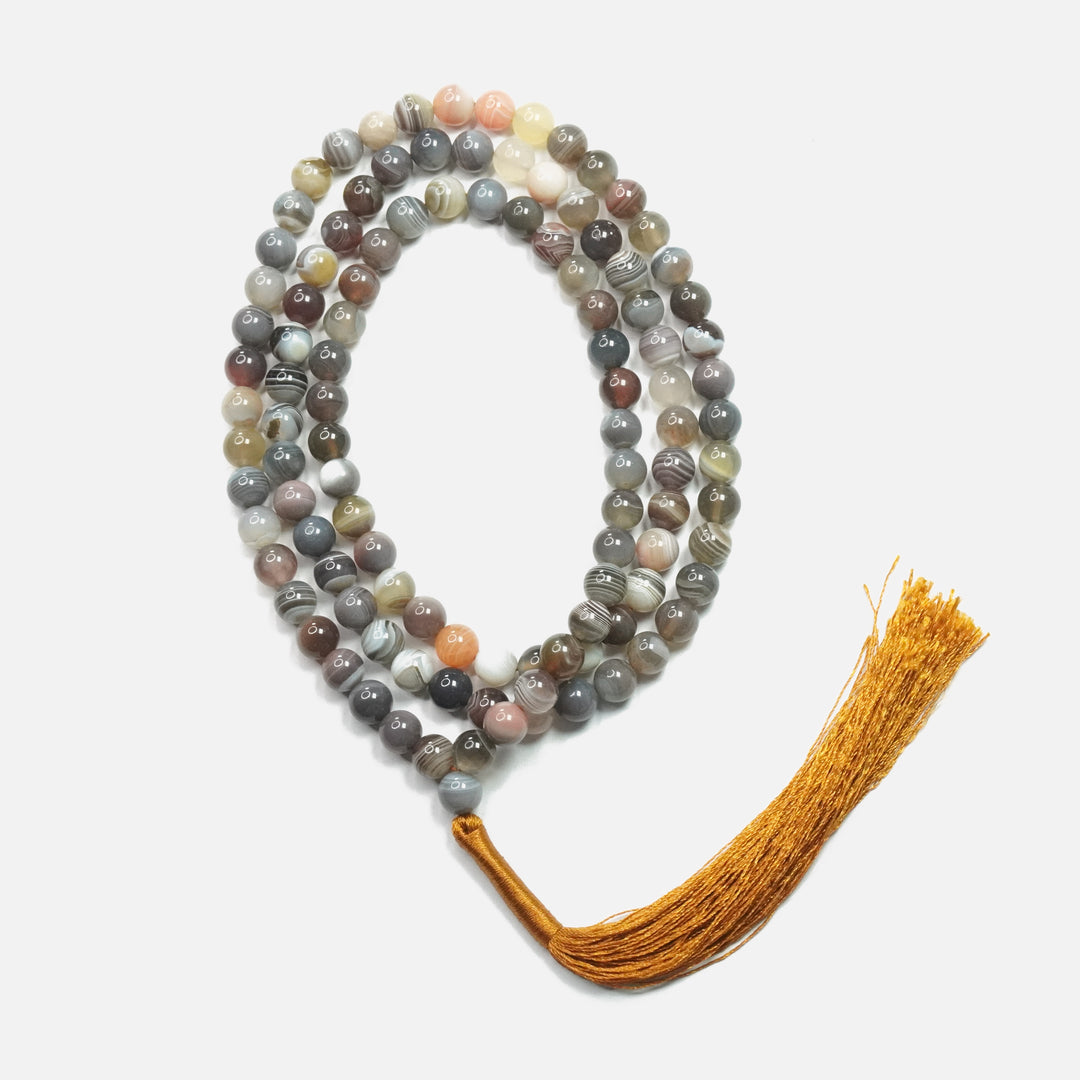 Botswana Agate Japamala: Mindfulness - Round Plain Beads 8mm