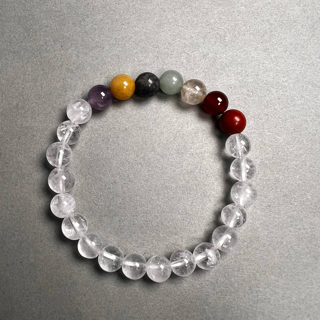 Clear Quartz with 7 Chakra Crystal Bracelet for Energy Balancing