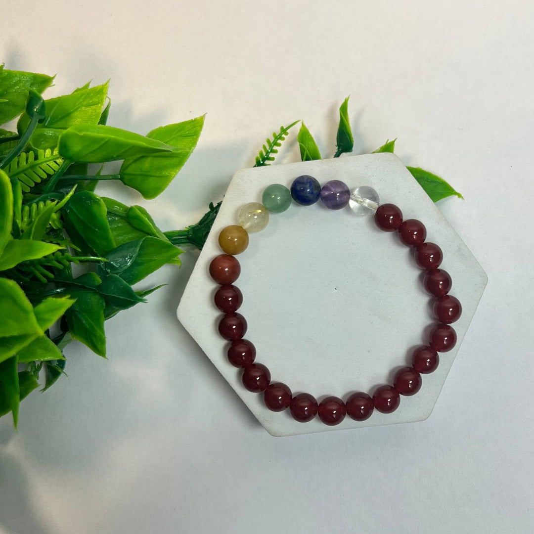 Red Carnelian with 7 Chakra Crystal Bracelet for Vitality
