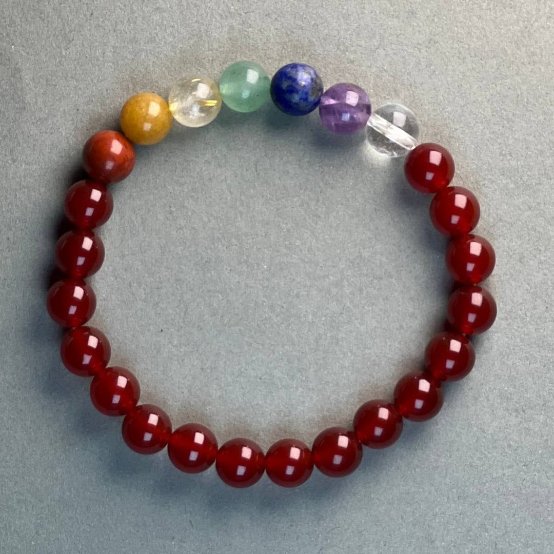 Red Carnelian with 7 Chakra Crystal Bracelet for Vitality