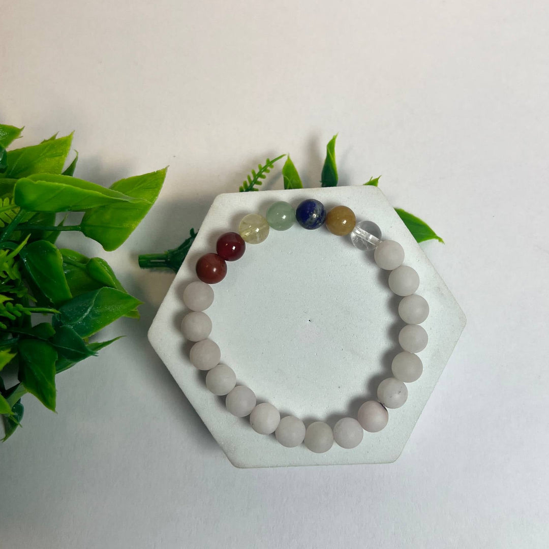 Rose Quartz 7 Chakra Healing Bracelet for Love & Balance