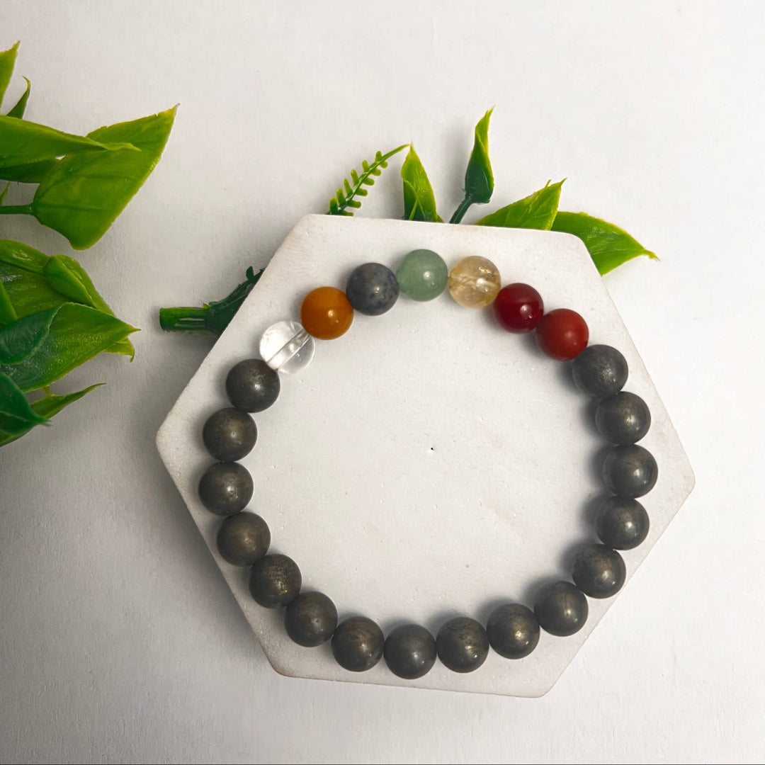 Pyrite 7 Chakra Healing Bracelet for Abundance & Confidence