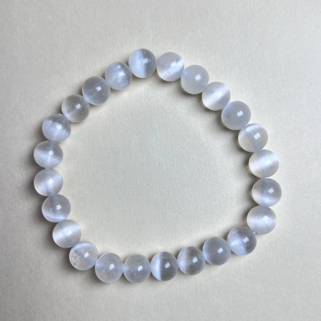 Selenite Bracelet: Round Beads 8mm