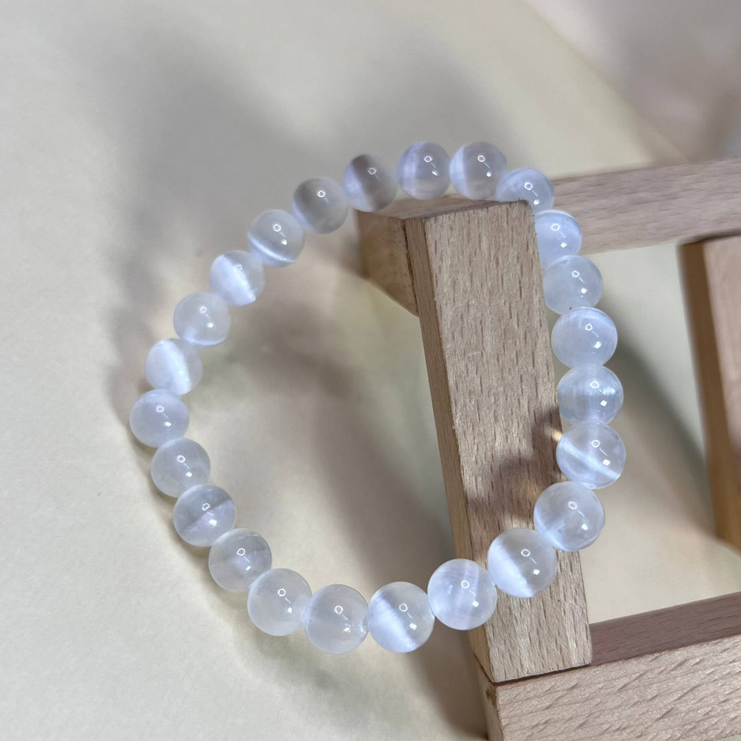 Selenite Bracelet: Round Beads 8mm
