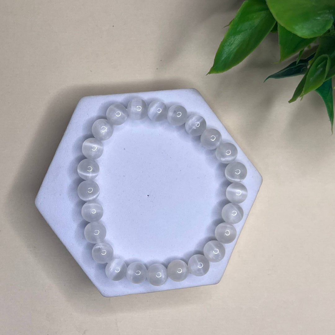 Selenite Bracelet: Round Beads 8mm