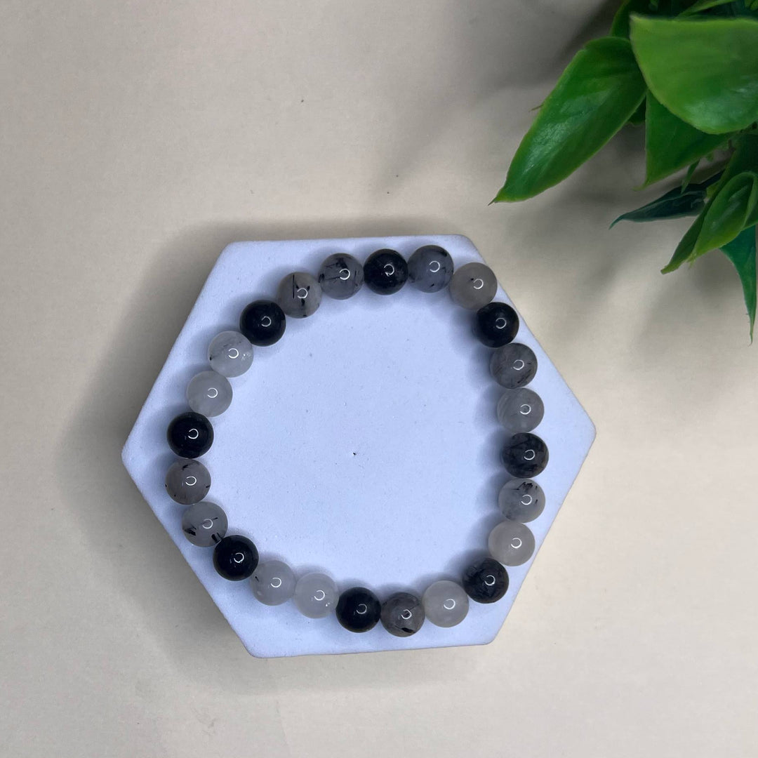Tourmalinated Quartz Bracelet: Round Beads 8mm